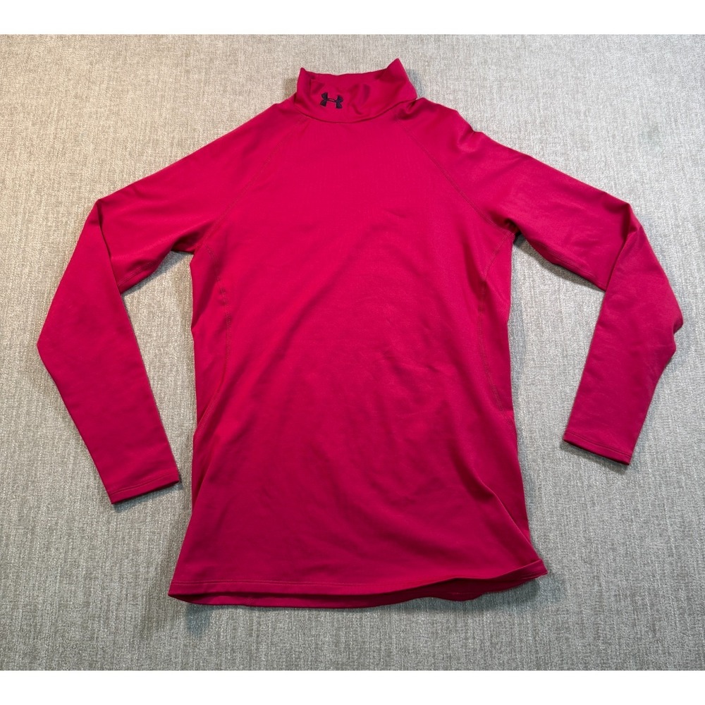 Under Armour Womens ColdGear Mock Neck Long Sleeve Shirt Pink Fitted Base Layer